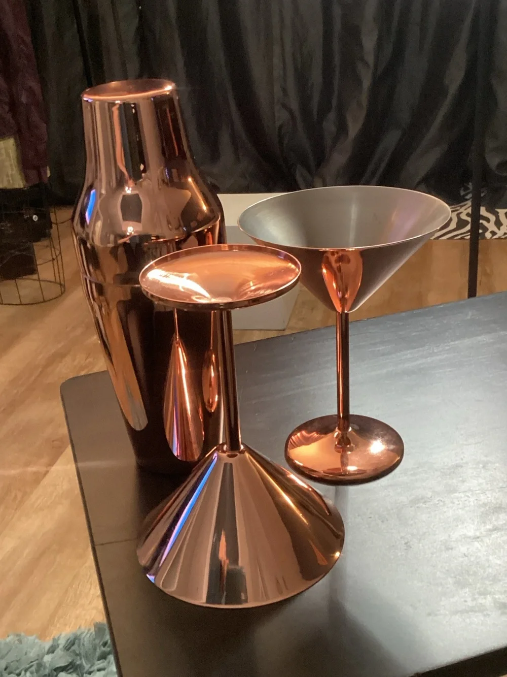 Copper Martini Glasses & Cocktail Shaker Set - Metallic Copper